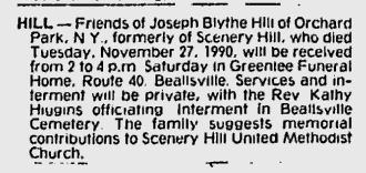 Joseph Blythe Hill obit